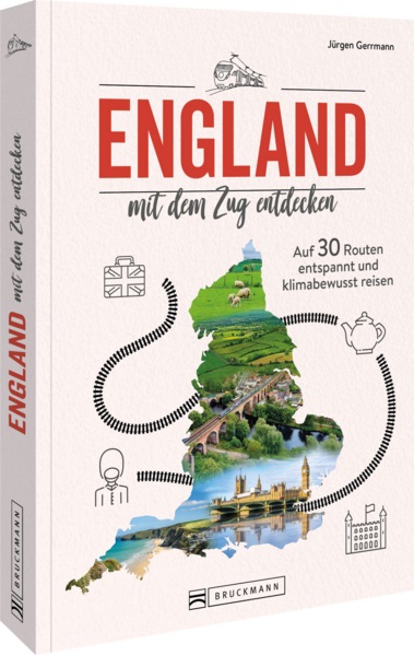 Bilder von England mit dem Kartografischen Umriss der Insel, dazu der Titel des Buches.