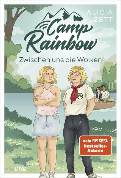 Zeichnung zweier Mädchen vor einem See.